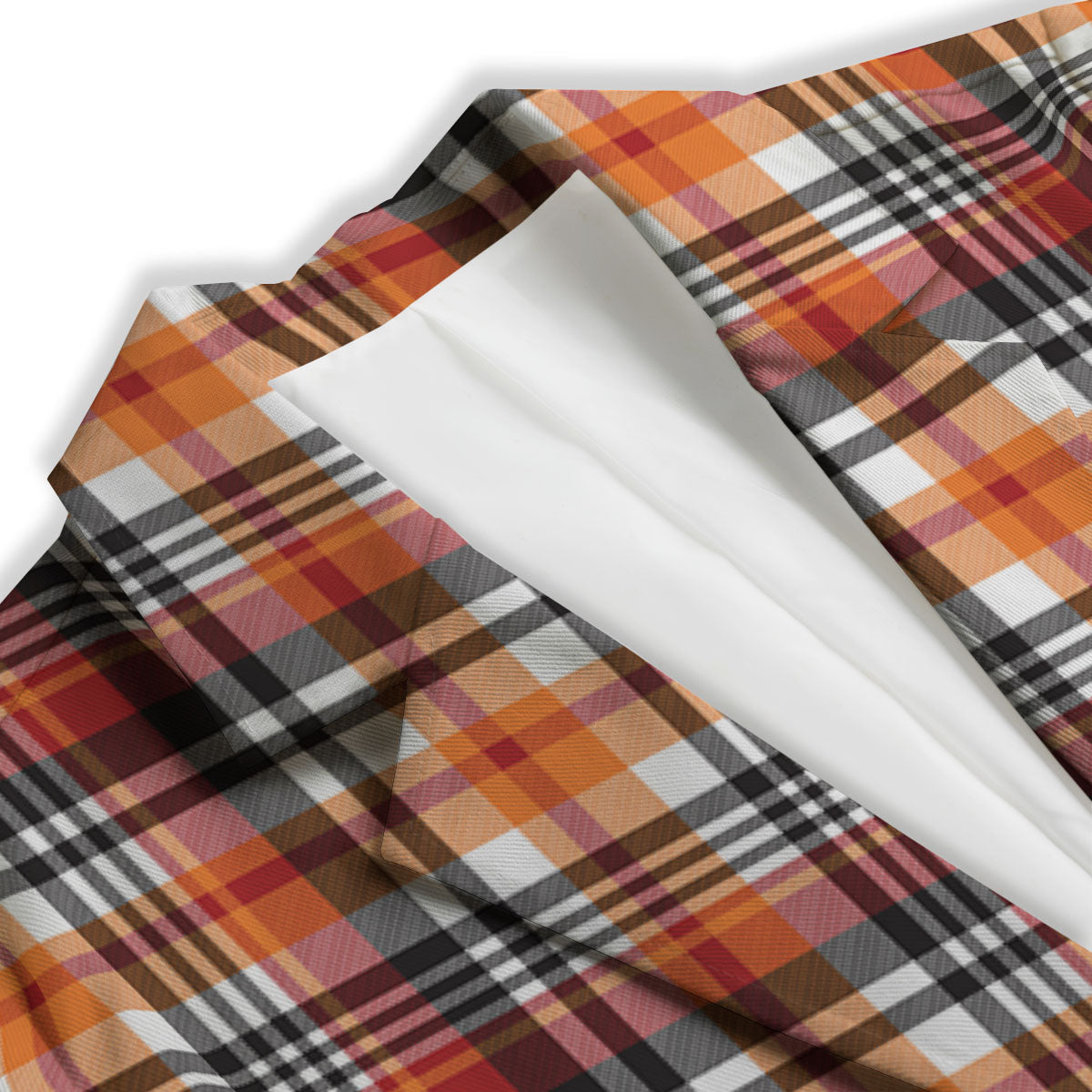 Madras Plaid Black And Orange Print Pattern Women's Blazer-grizzshop