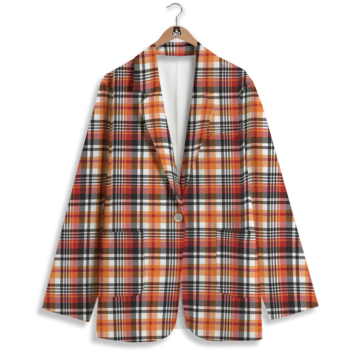 Madras Plaid Black And Orange Print Pattern Women's Blazer-grizzshop
