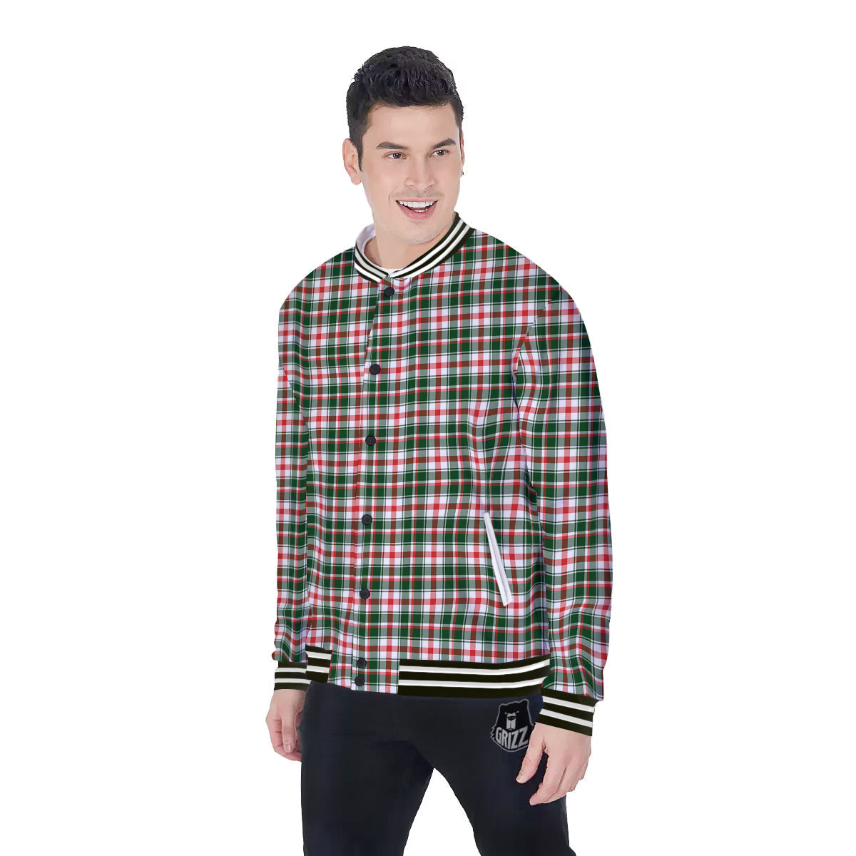 Madras Plaid Christmas Print Baseball Jacket-grizzshop