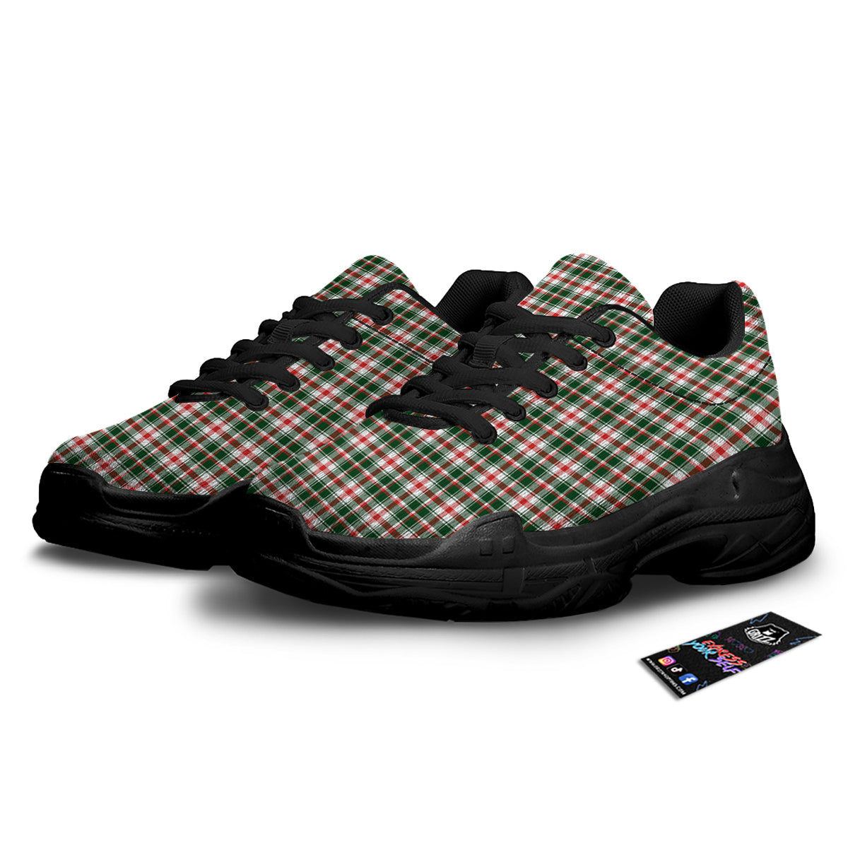 Madras Plaid Christmas Print Black Chunky Shoes-grizzshop