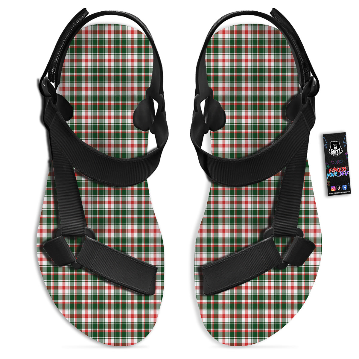 Madras Plaid Christmas Print Black Open Toe Sandals-grizzshop