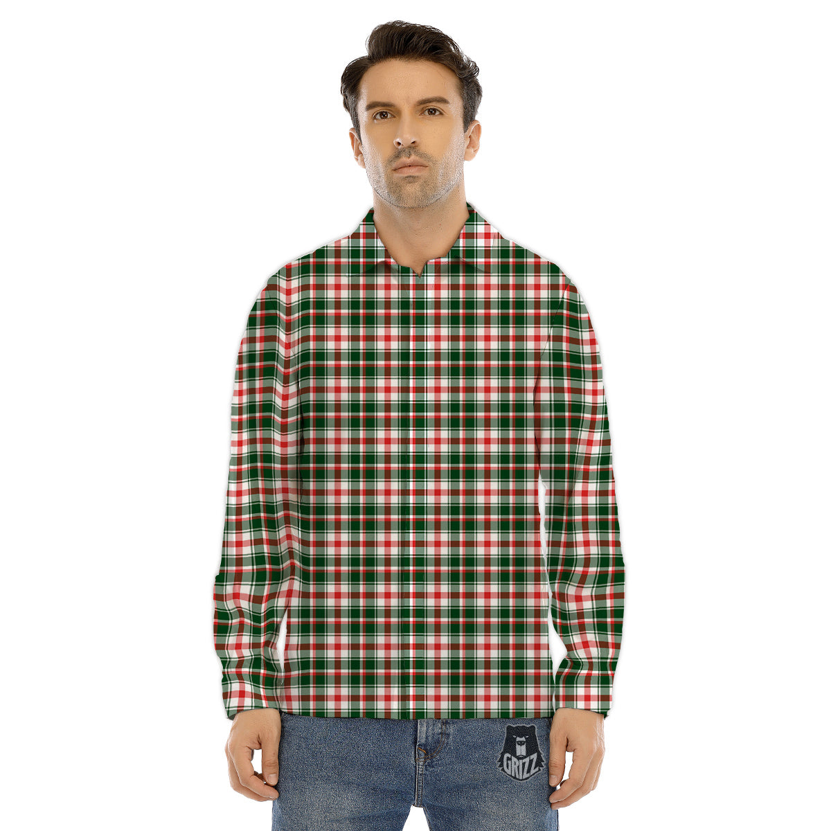 Madras Plaid Christmas Print Men's Dress Shirts-grizzshop