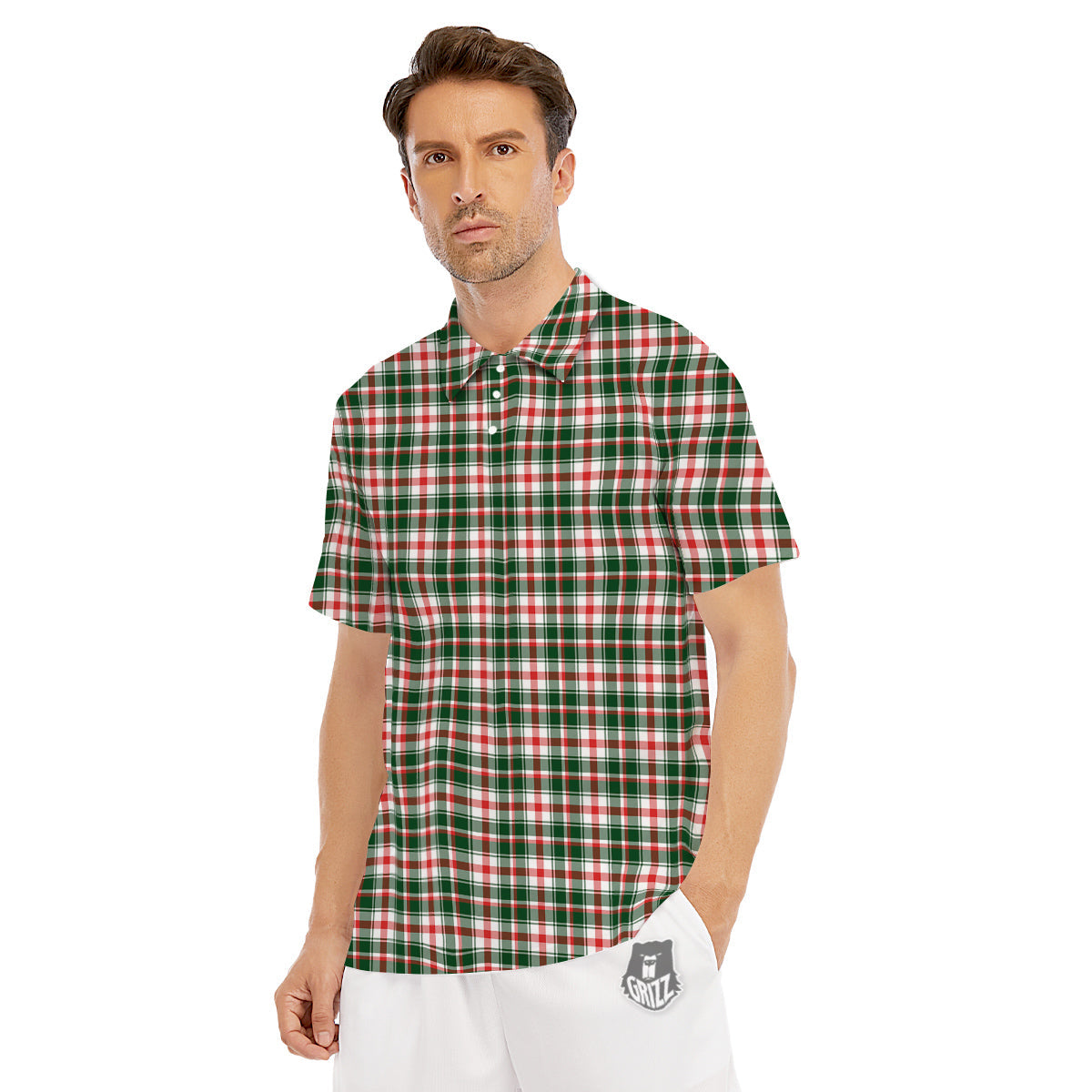 Madras Plaid Christmas Print Men's Golf Shirts-grizzshop