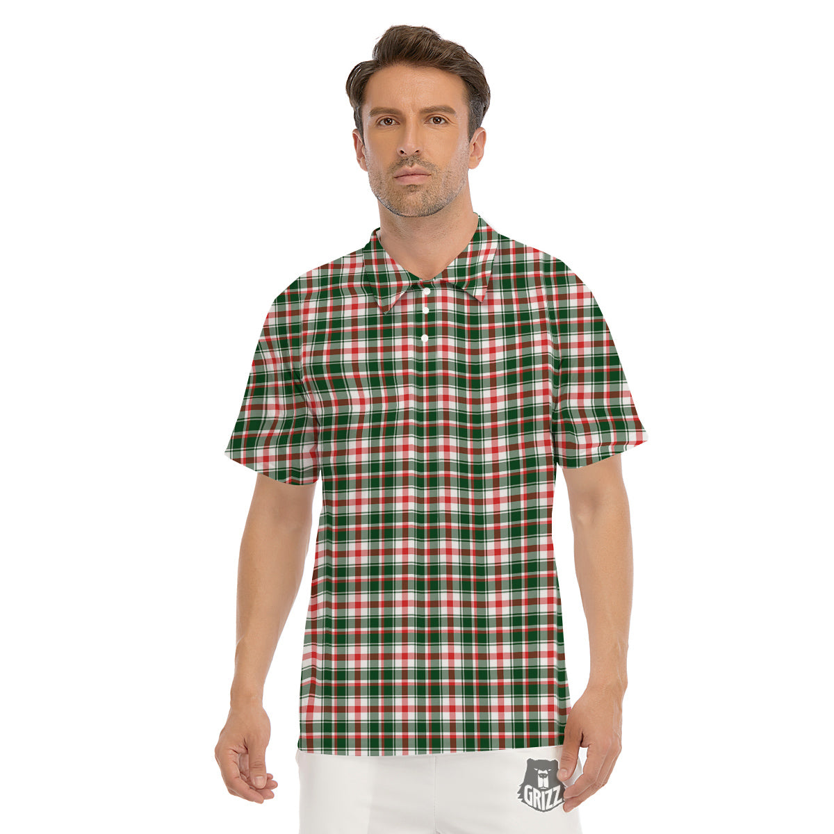 Madras Plaid Christmas Print Men's Golf Shirts-grizzshop