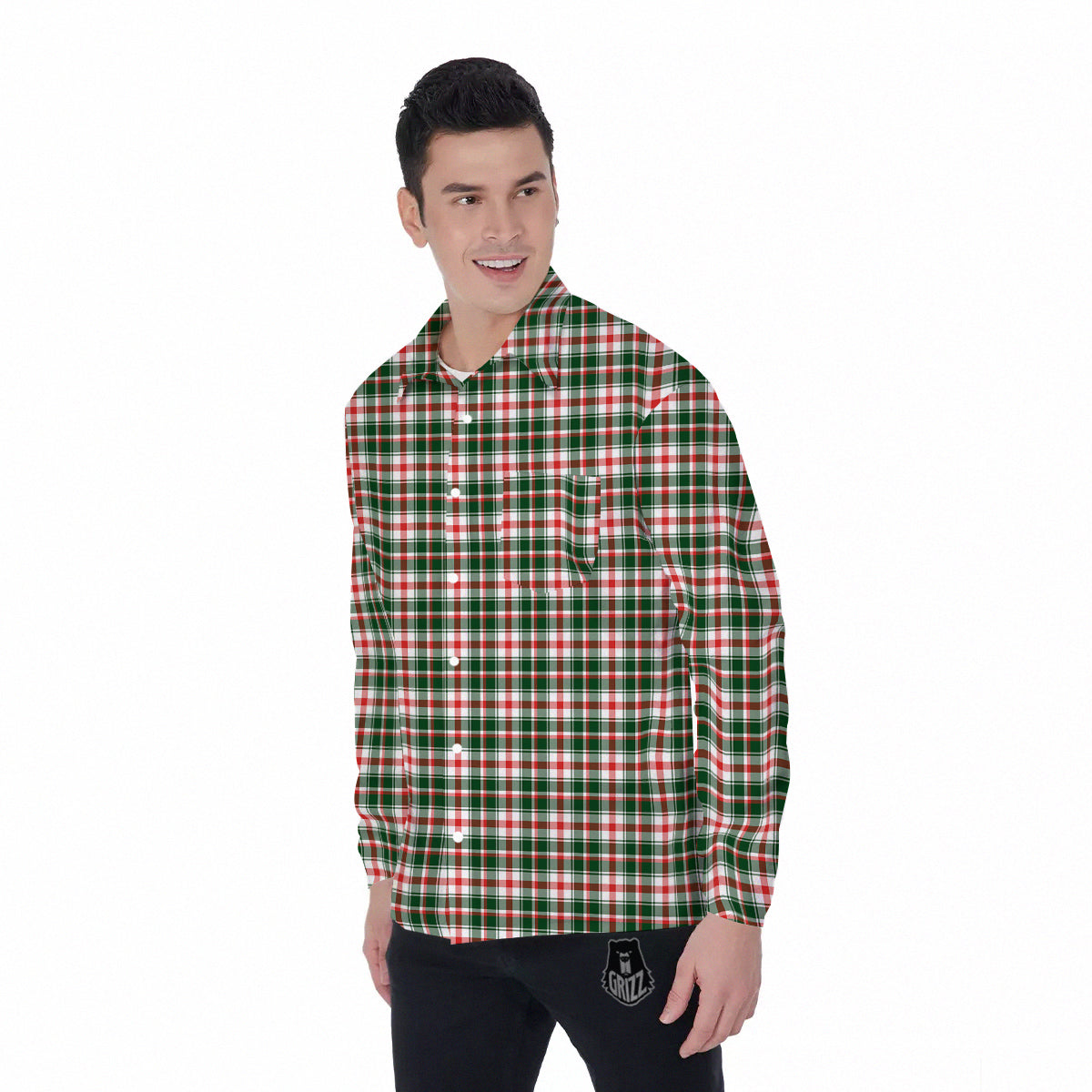 Madras Plaid Christmas Print Men's Long Sleeve Shirts-grizzshop