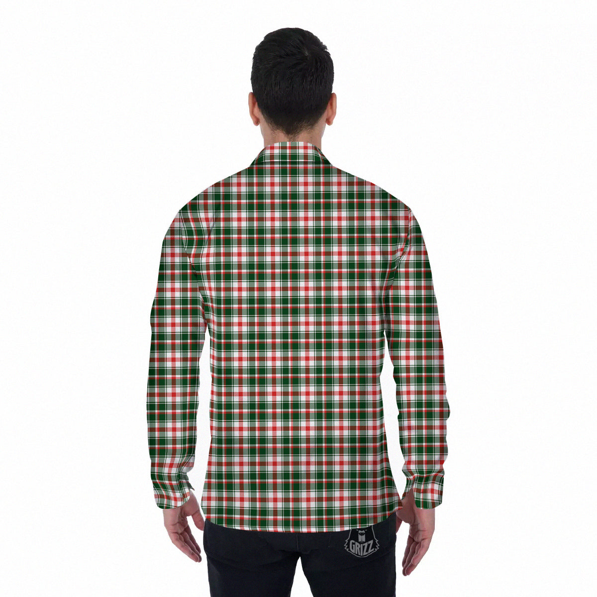 Madras Plaid Christmas Print Men's Long Sleeve Shirts-grizzshop