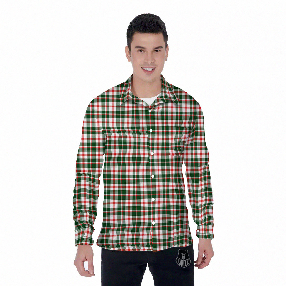 Madras Plaid Christmas Print Men's Long Sleeve Shirts-grizzshop