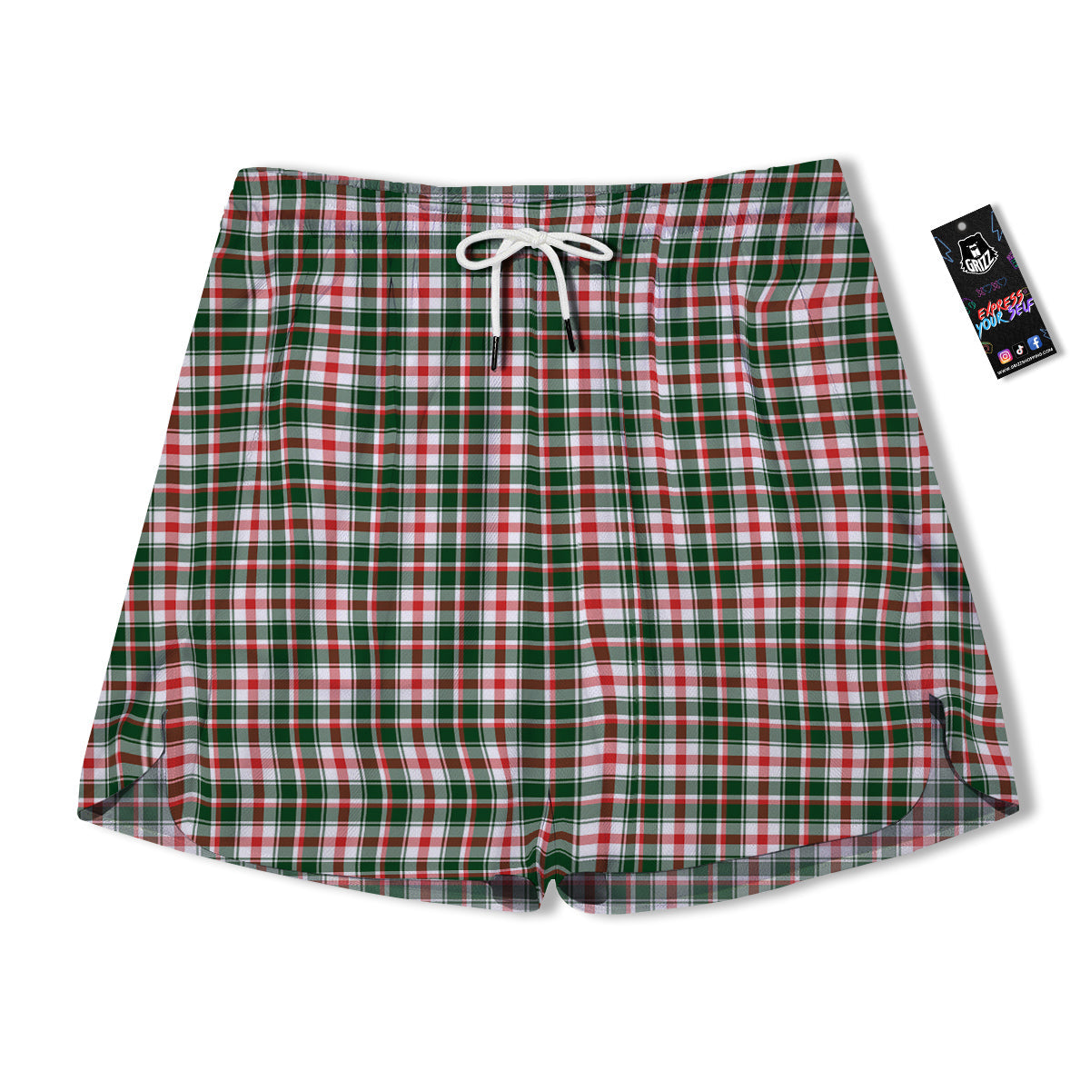Madras Plaid Christmas Print Men's Running Shorts-grizzshop