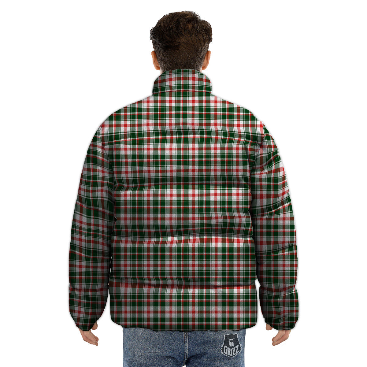 Madras Plaid Christmas Print Puffer Jacket-grizzshop