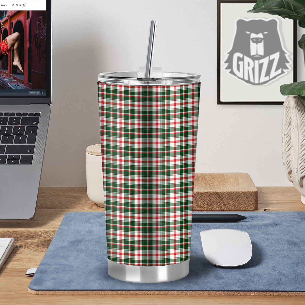 Madras Plaid Christmas Print Tumbler-grizzshop