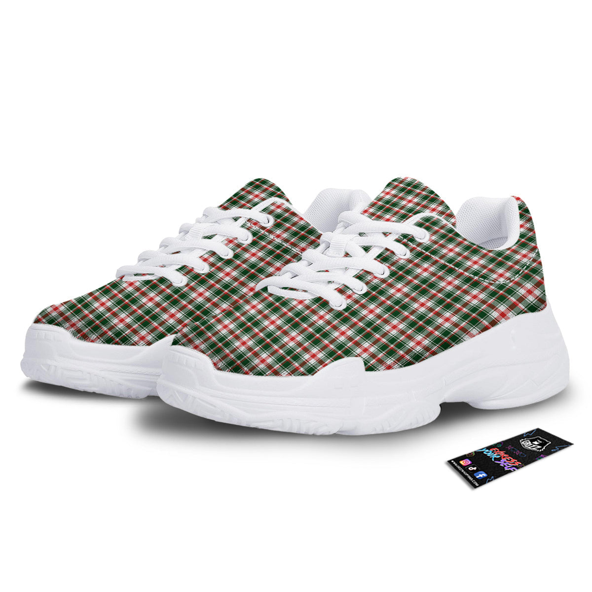 Madras Plaid Christmas Print White Chunky Shoes-grizzshop