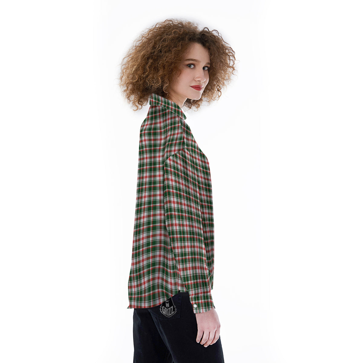 Madras Plaid Christmas Print Women's Long Sleeve Shirts-grizzshop