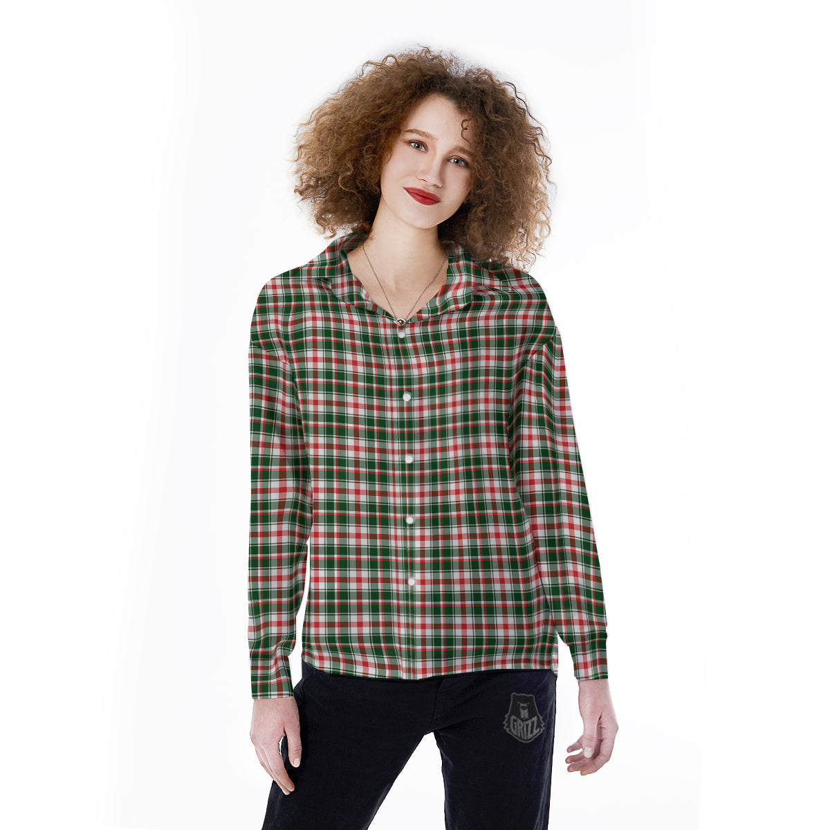 Madras Plaid Christmas Print Women's Long Sleeve Shirts-grizzshop