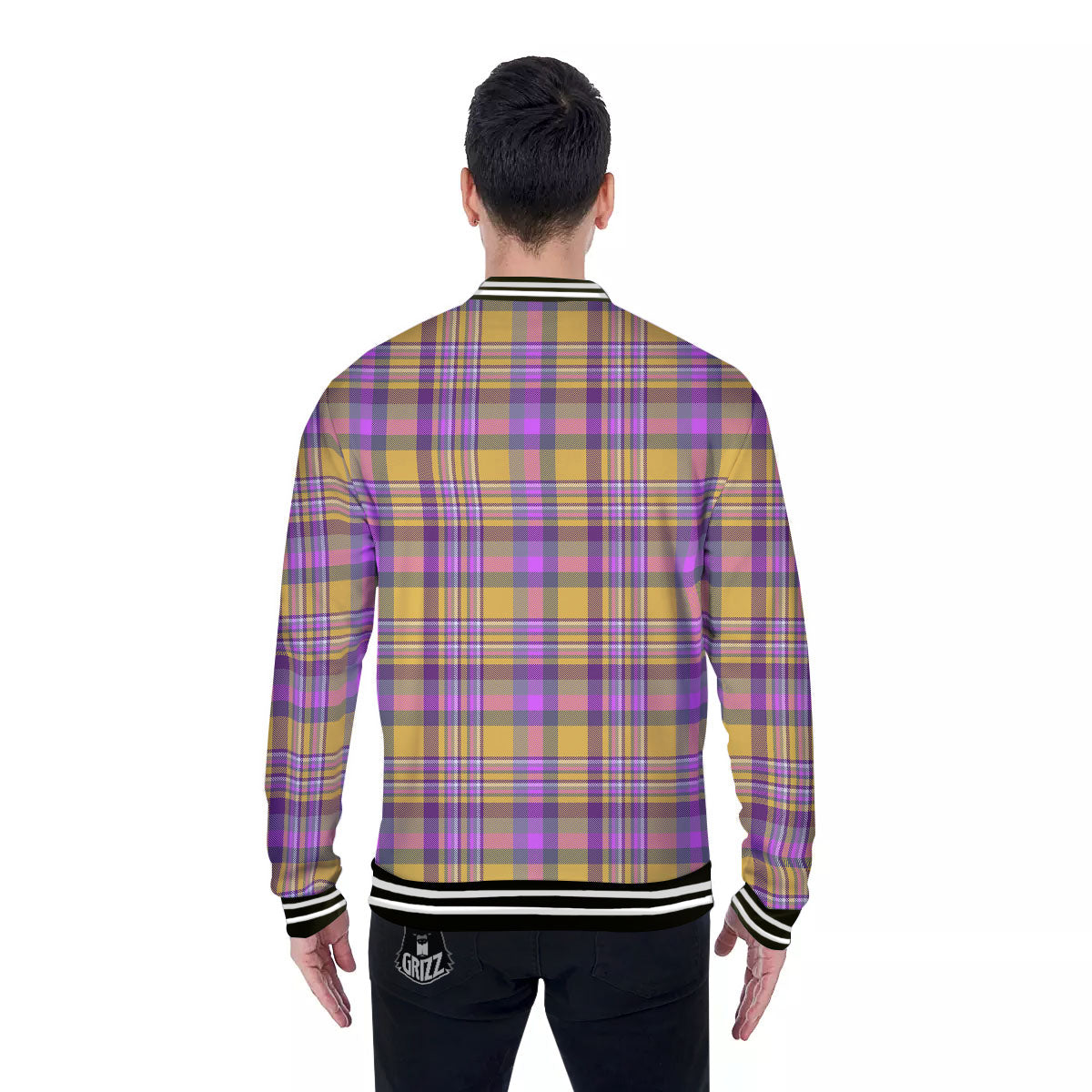 Madras Plaid Orange And Purple Print Pattern Baseball Jacket-grizzshop
