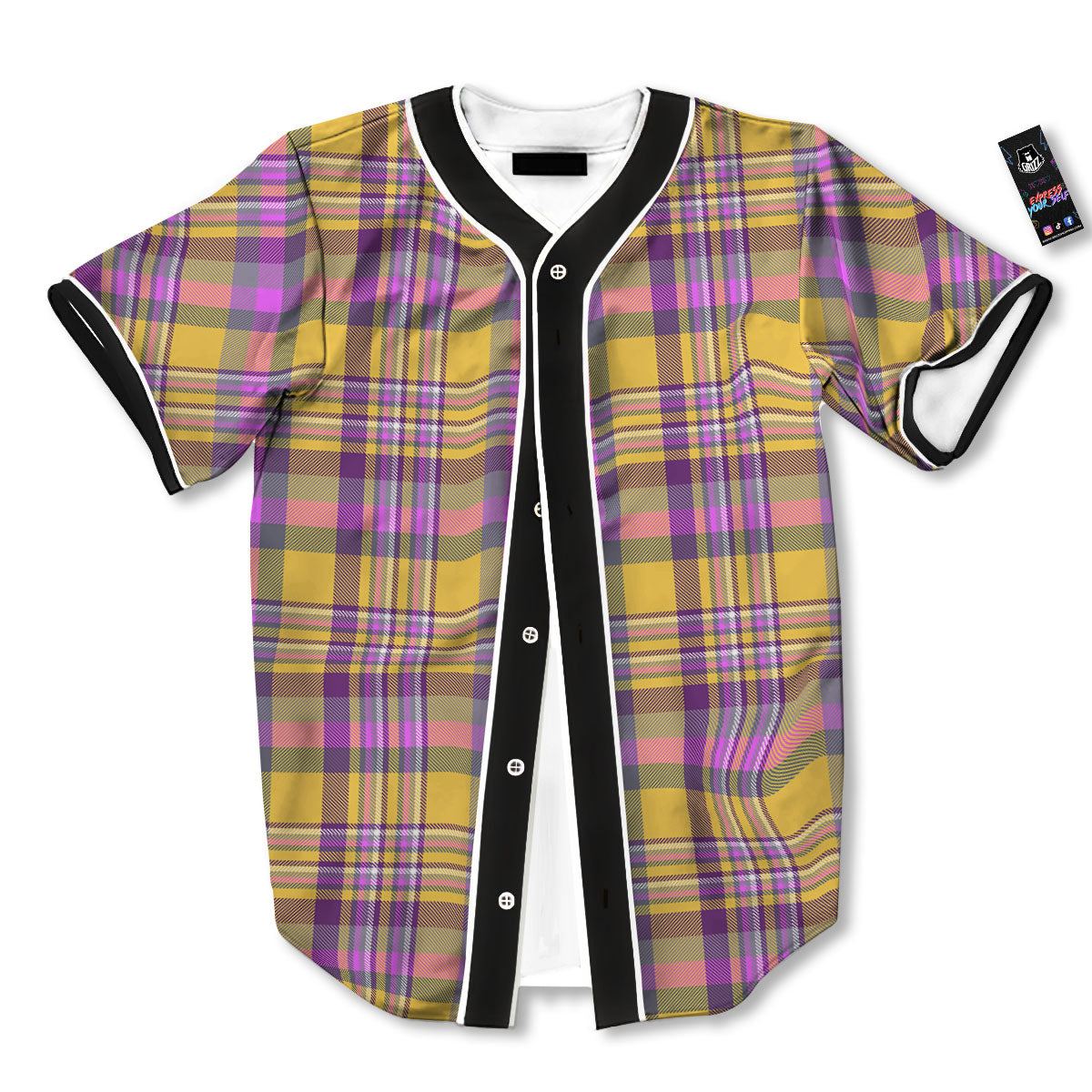 Madras Plaid Orange And Purple Print Pattern Baseball Jersey-grizzshop