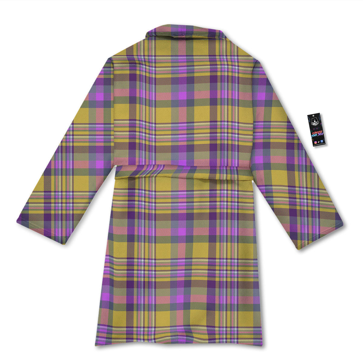 Madras Plaid Orange And Purple Print Pattern Bathrobe-grizzshop