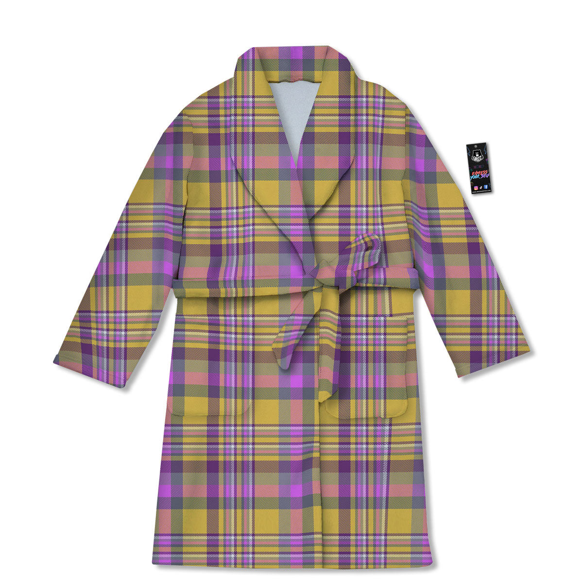 Madras Plaid Orange And Purple Print Pattern Bathrobe-grizzshop