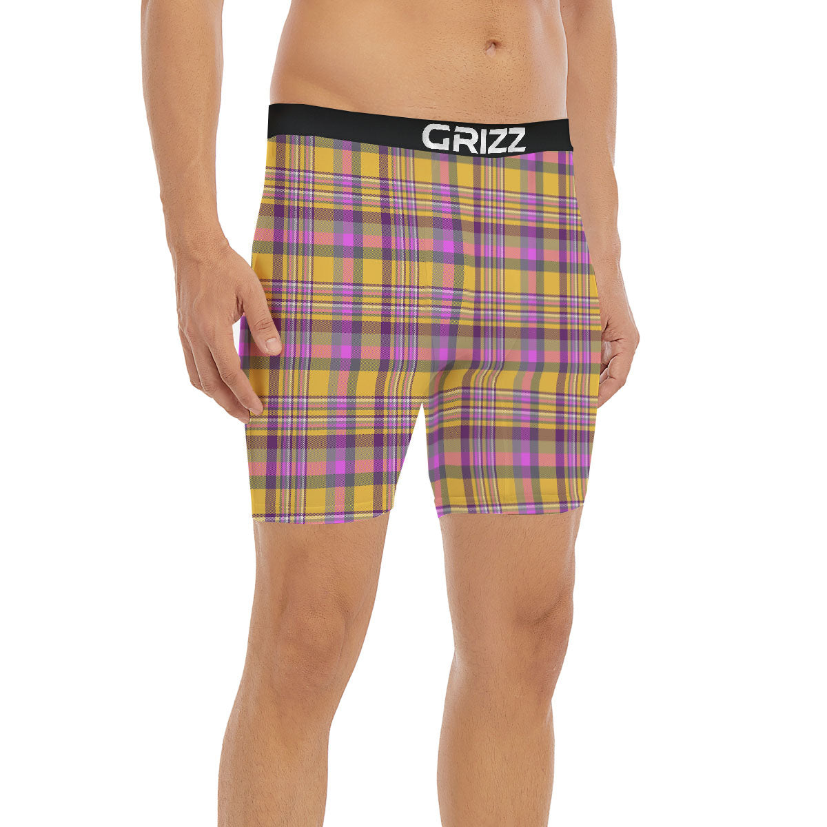 Madras Plaid Orange And Purple Print Pattern Boxer Briefs-grizzshop