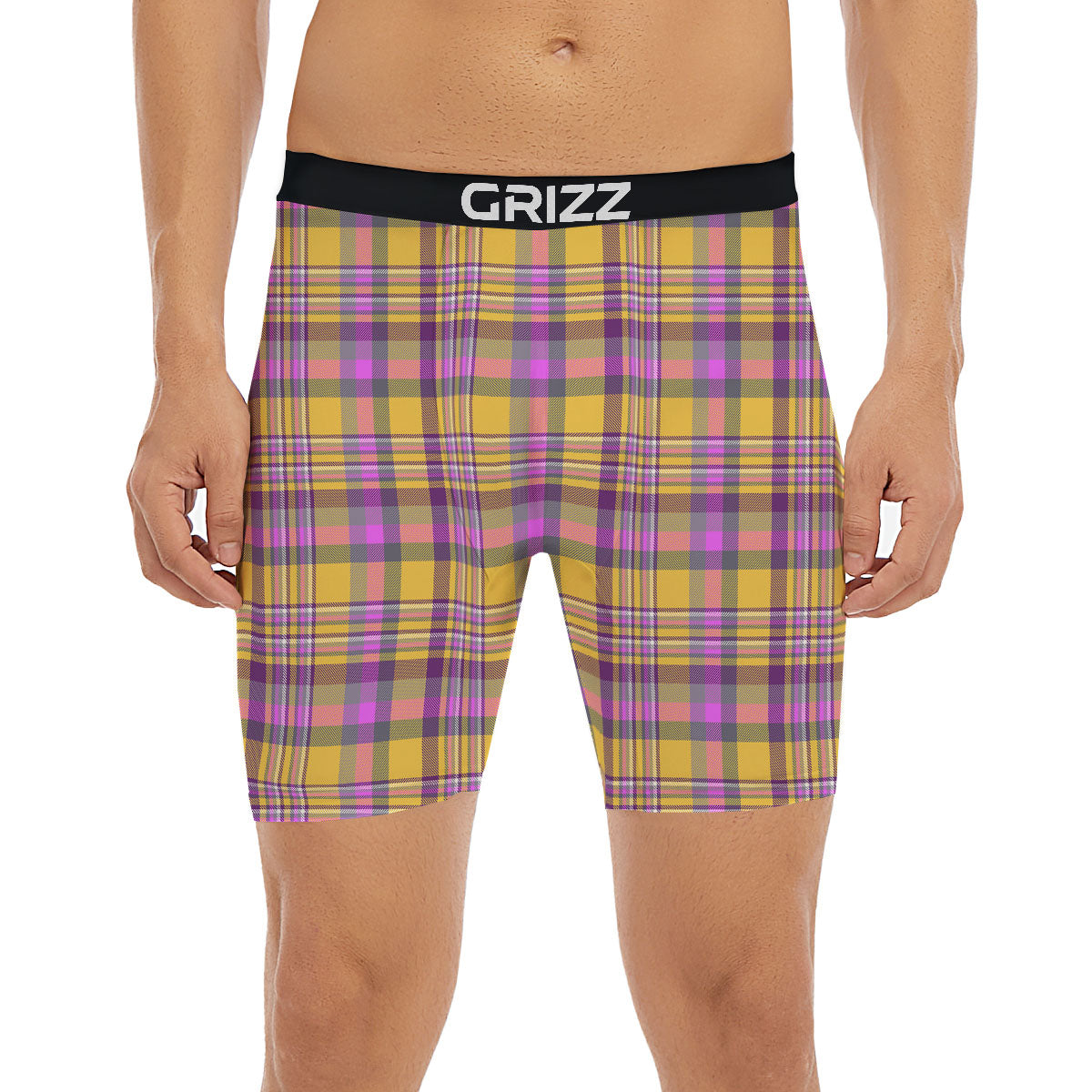Madras Plaid Orange And Purple Print Pattern Boxer Briefs-grizzshop