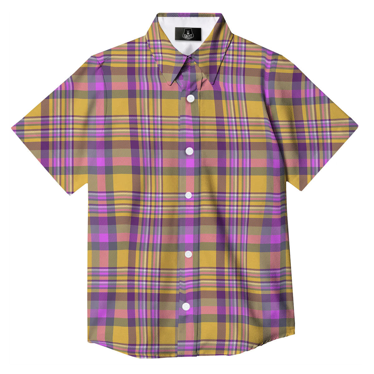 Madras Plaid Orange And Purple Print Pattern Button Up Shirt-grizzshop