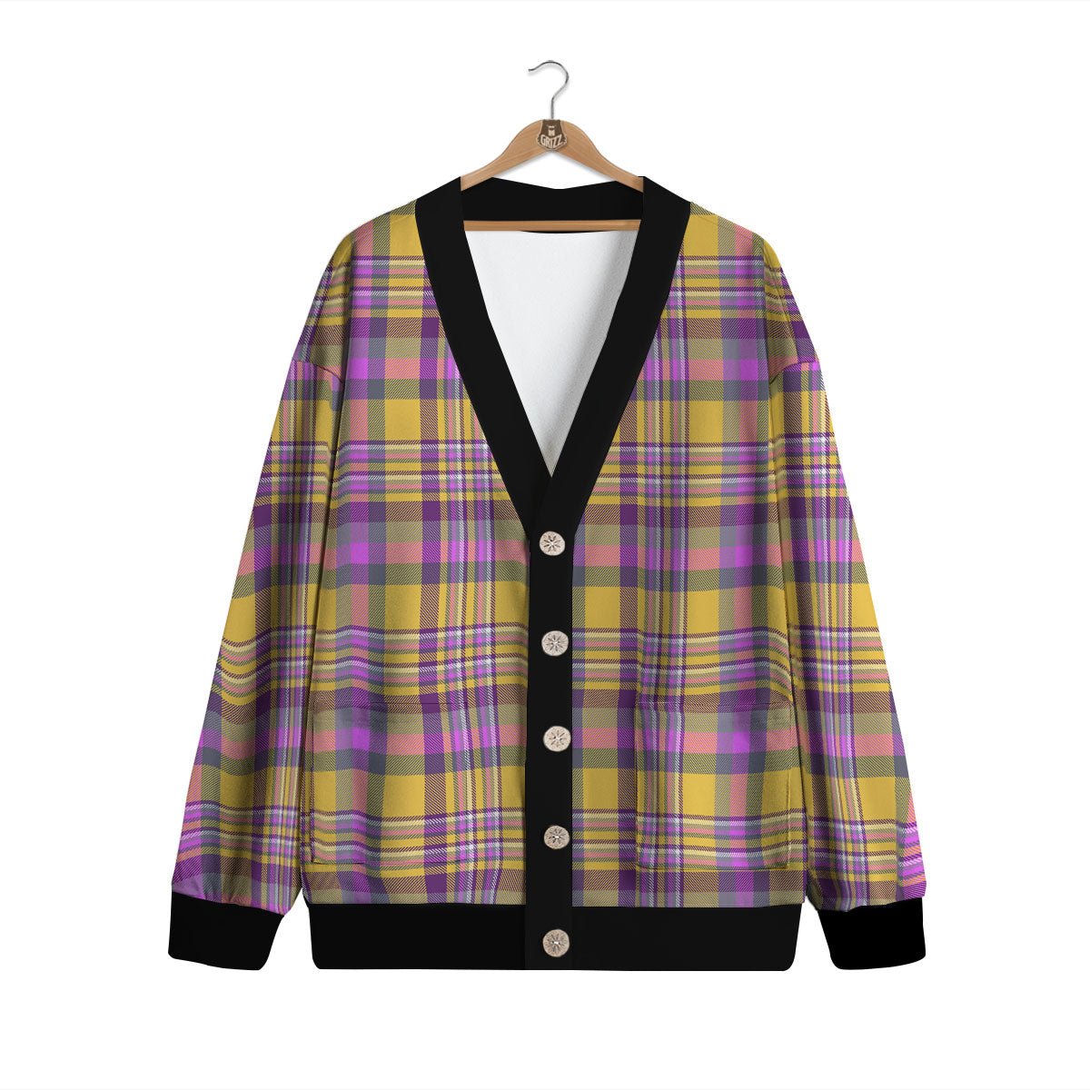Madras Plaid Orange And Purple Print Pattern Cardigan-grizzshop