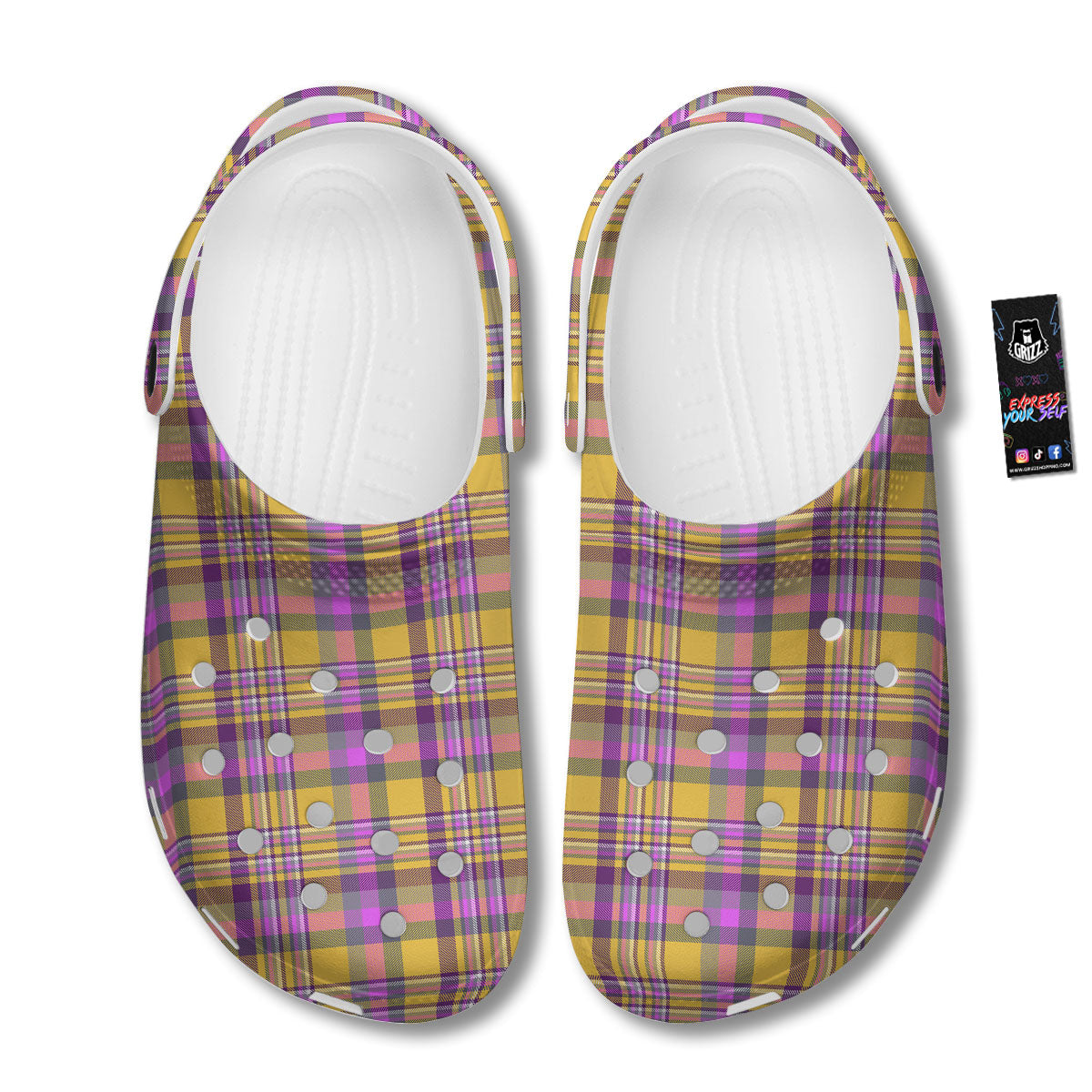 Madras Plaid Orange And Purple Print Pattern Clog-grizzshop