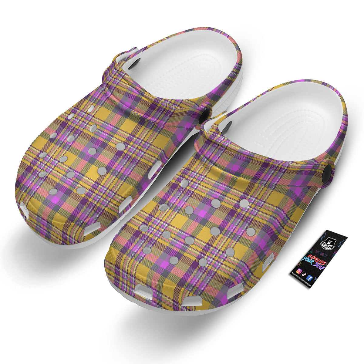 Madras Plaid Orange And Purple Print Pattern Clog-grizzshop
