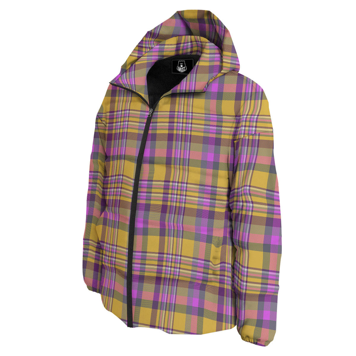 Madras Plaid Orange And Purple Print Pattern Down Jacket-grizzshop
