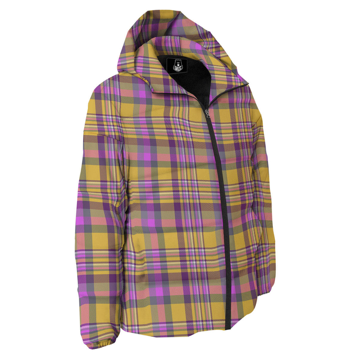 Madras Plaid Orange And Purple Print Pattern Down Jacket-grizzshop