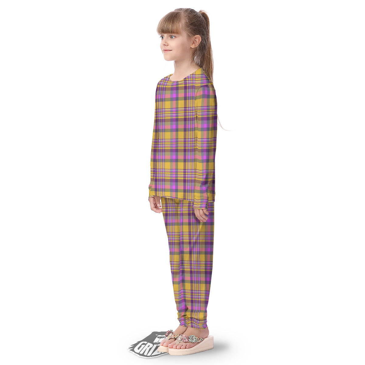 Madras Plaid Orange And Purple Print Pattern Kid's Pajamas-grizzshop