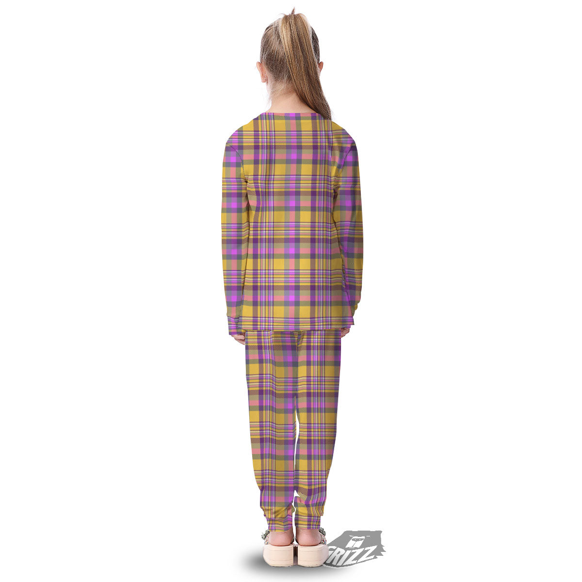 Madras Plaid Orange And Purple Print Pattern Kid's Pajamas-grizzshop