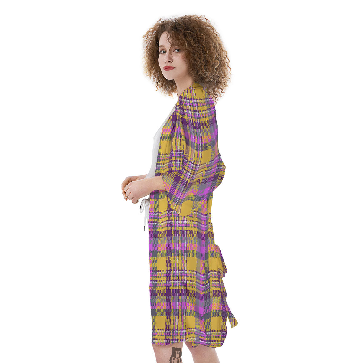 Madras Plaid Orange And Purple Print Pattern Kimono-grizzshop