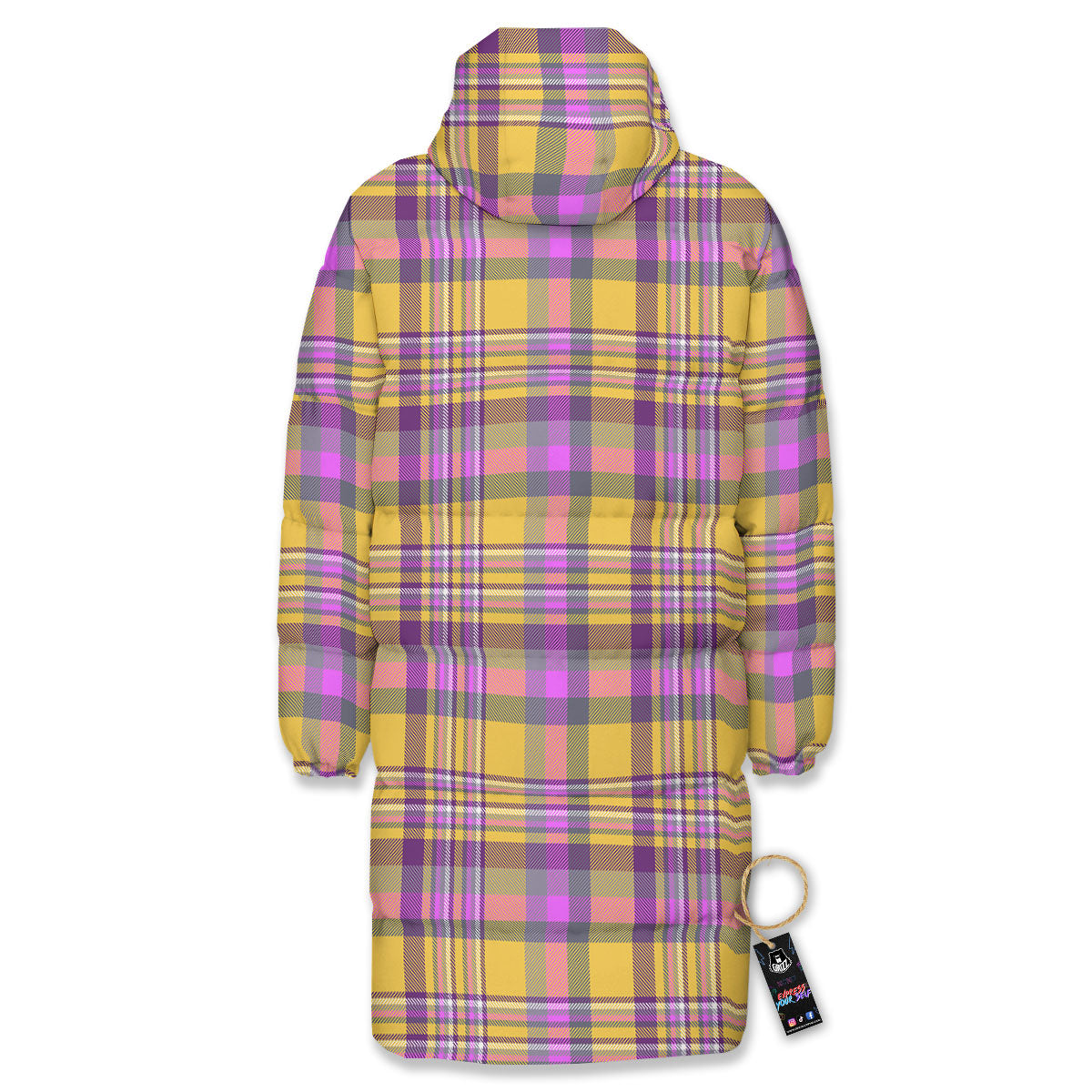 Madras Plaid Orange And Purple Print Pattern Long Down Jacket-grizzshop