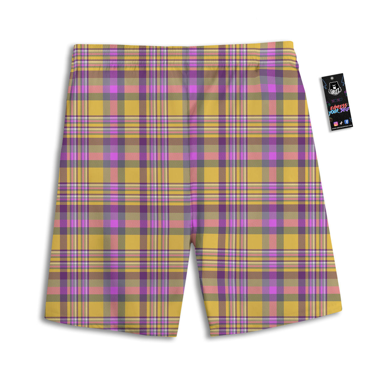 Madras Plaid Orange And Purple Print Pattern Men's Athletic Shorts