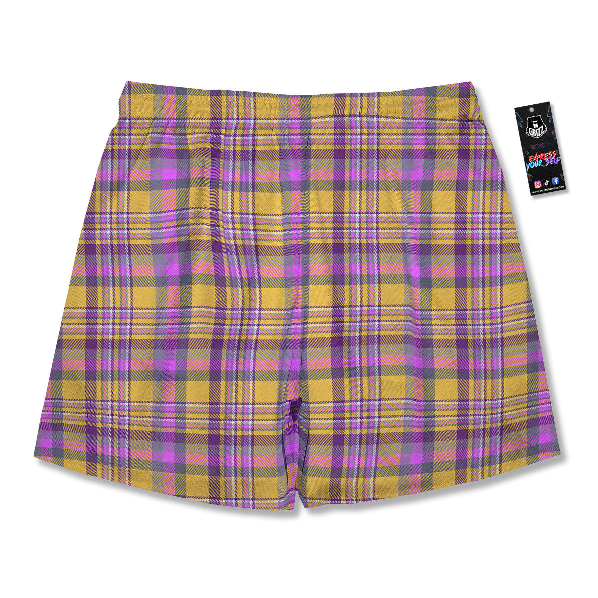 Madras Plaid Orange And Purple Print Pattern Men's Running Shorts-grizzshop
