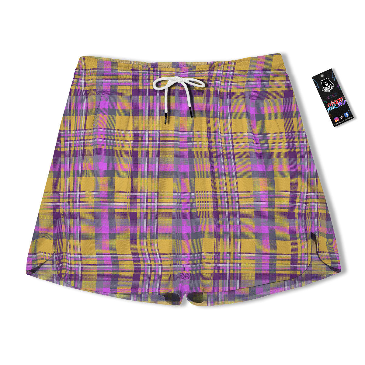 Madras Plaid Orange And Purple Print Pattern Men's Running Shorts-grizzshop
