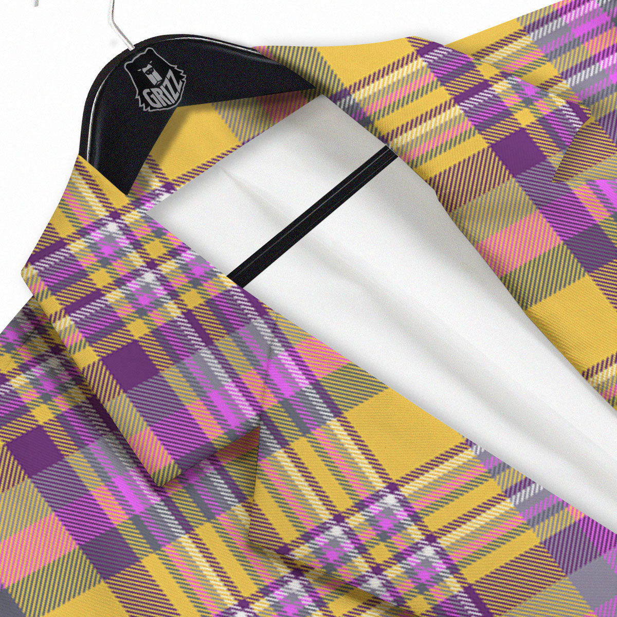 Madras Plaid Orange And Purple Print Pattern Men's Sport Coat-grizzshop