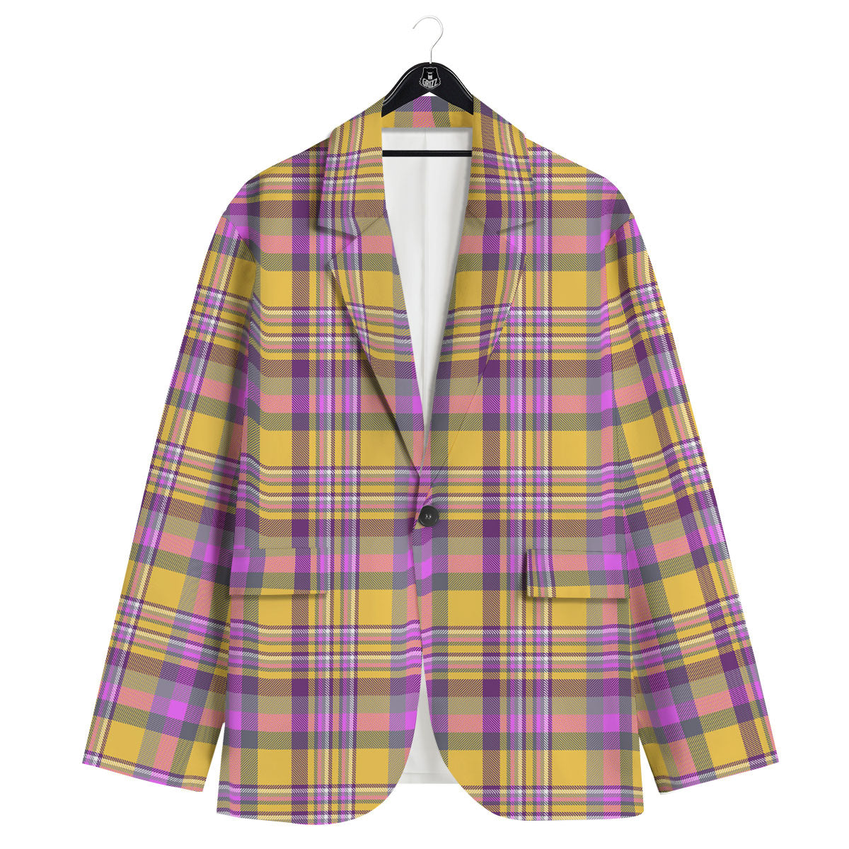 Madras Plaid Orange And Purple Print Pattern Men's Sport Coat-grizzshop