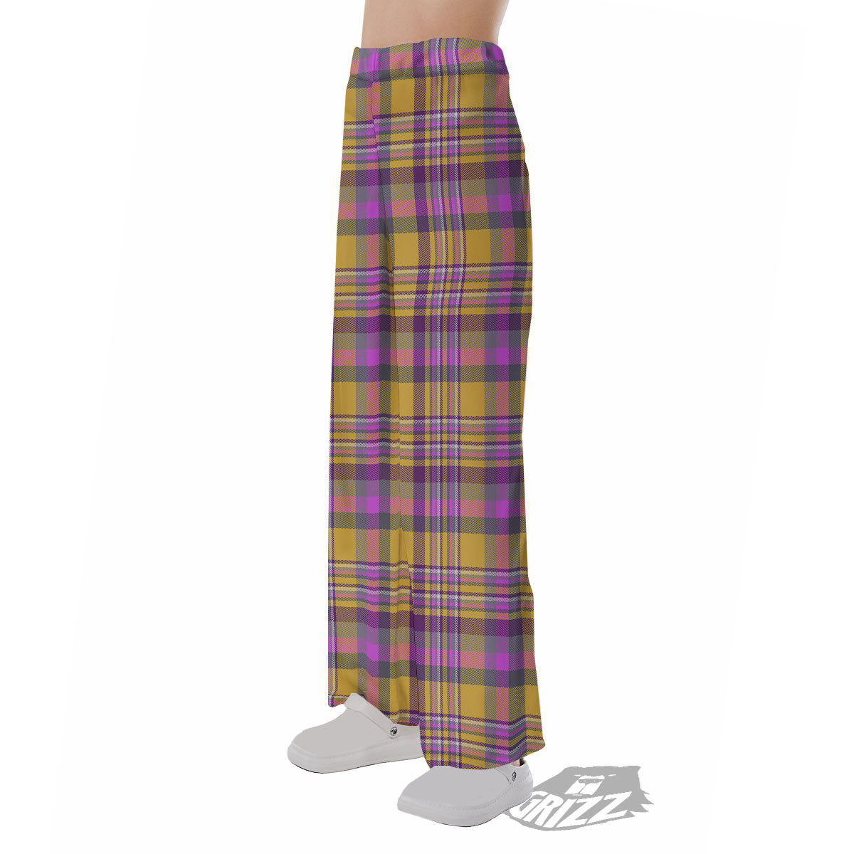 Madras Plaid Orange And Purple Print Pattern Pajama Pants-grizzshop