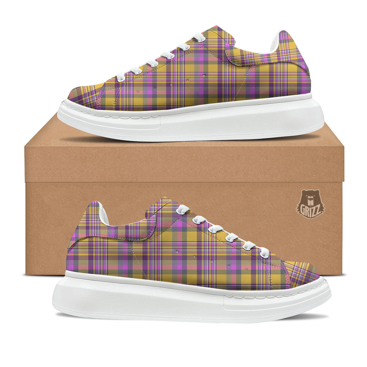 Madras Plaid Orange And Purple Print Pattern Platform Shoes-grizzshop