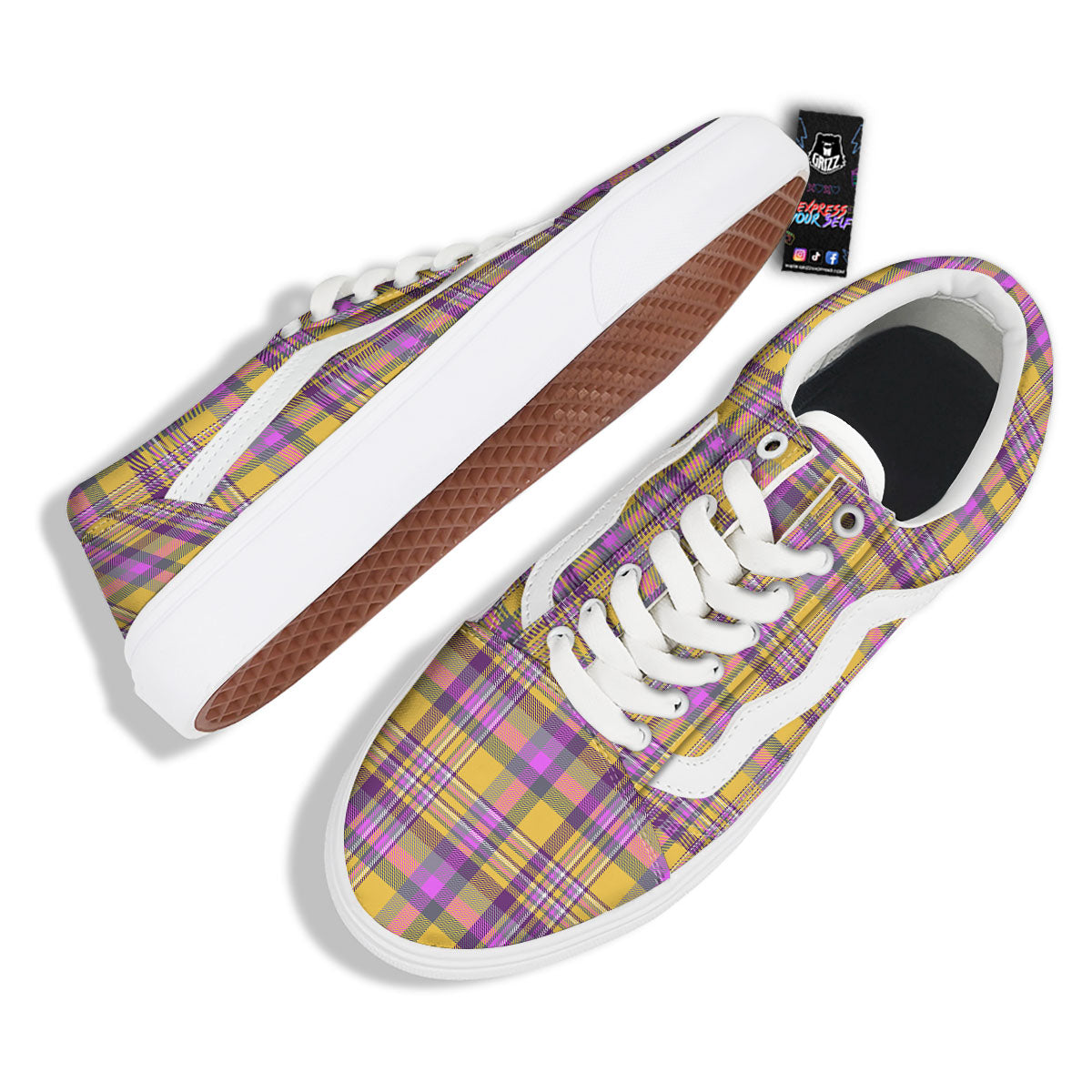 Madras Plaid Orange And Purple Print Pattern Skate Shoes-grizzshop