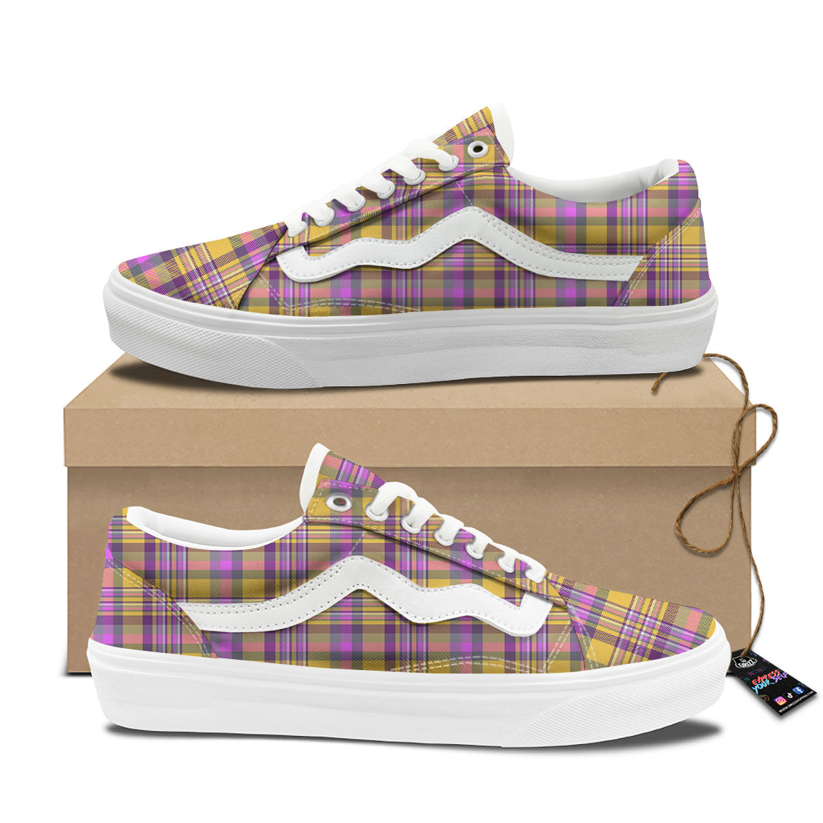 Madras Plaid Orange And Purple Print Pattern Skate Shoes-grizzshop