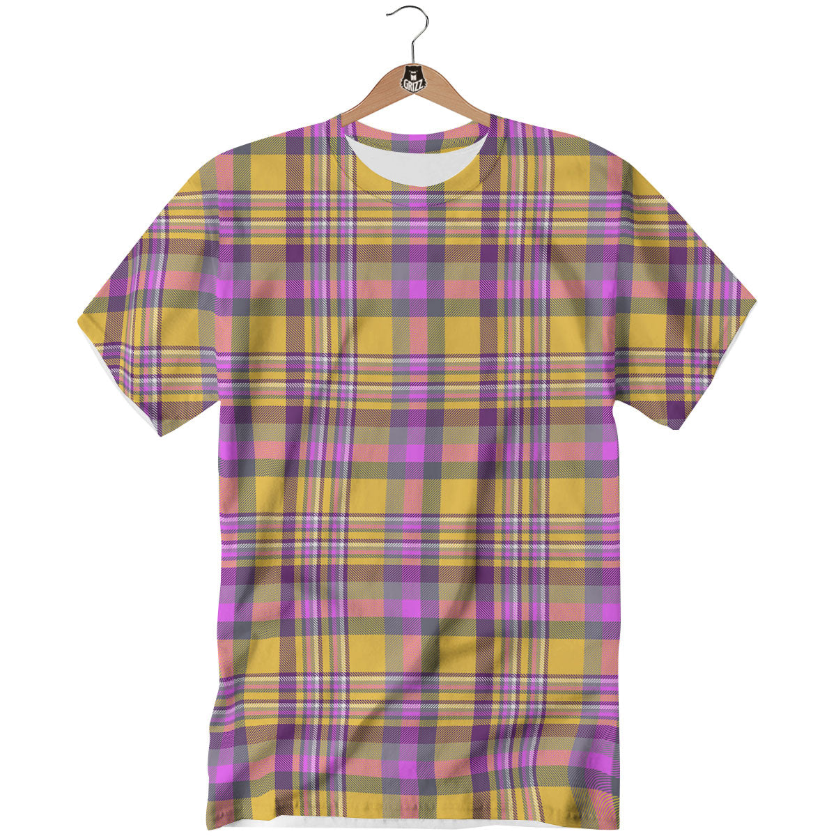 Madras Plaid Orange And Purple Print Pattern T-Shirt-grizzshop