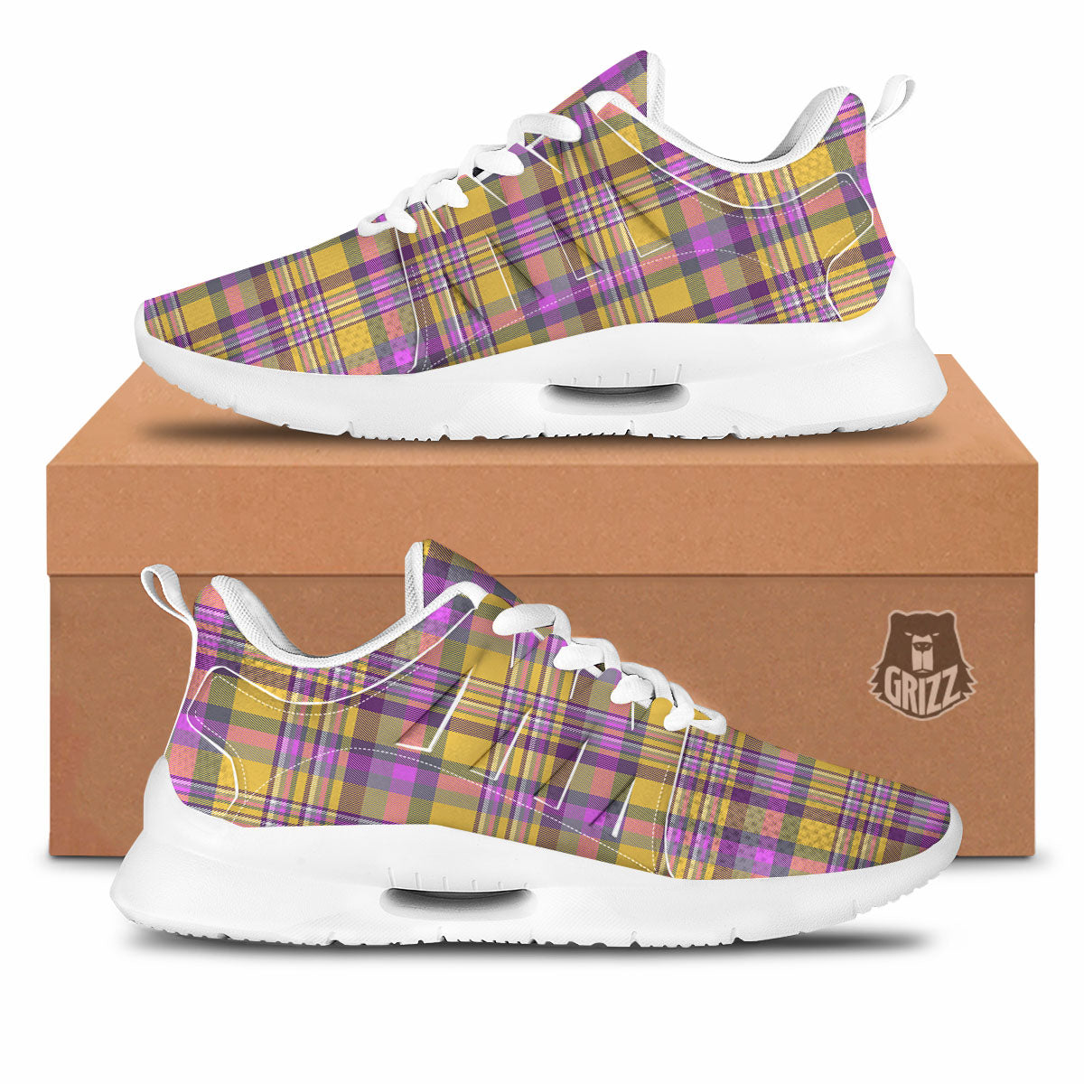Madras Plaid Orange And Purple Print Pattern Tennis Shoes-grizzshop
