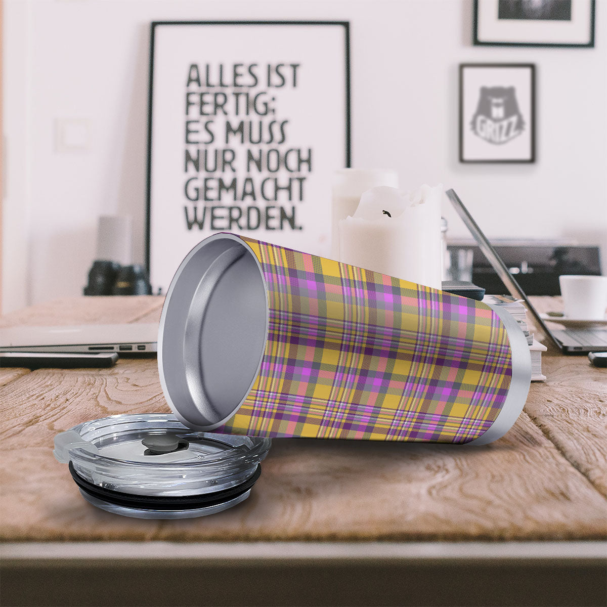 Madras Plaid Orange And Purple Print Pattern Tumbler-grizzshop