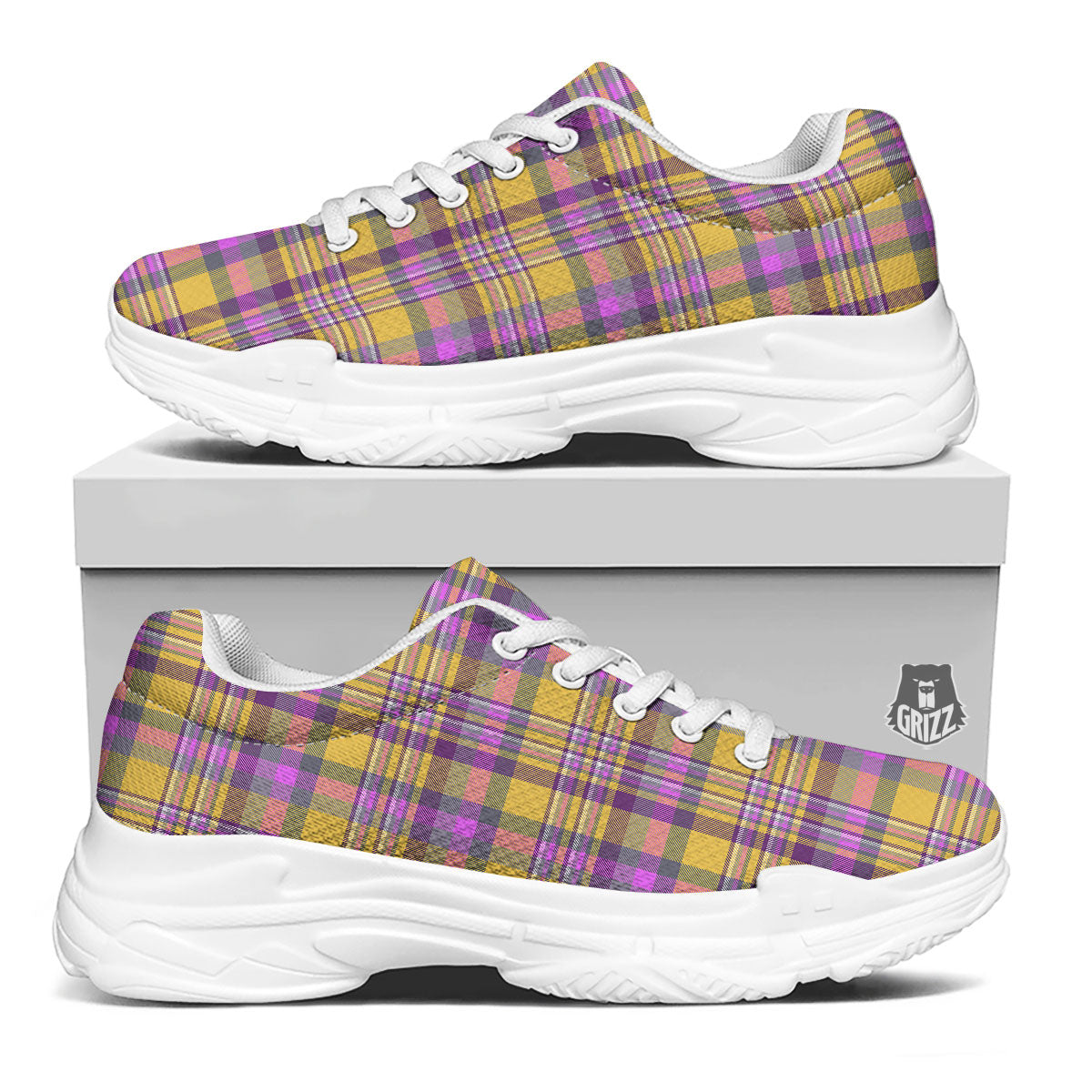 Madras Plaid Orange And Purple Print Pattern White Chunky Shoes-grizzshop