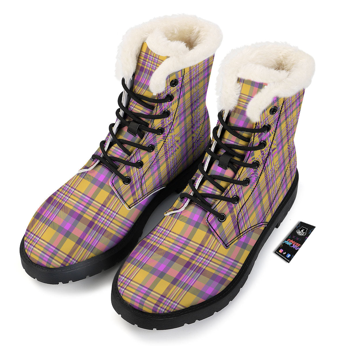 Madras Plaid Orange And Purple Print Pattern Winter Boots-grizzshop