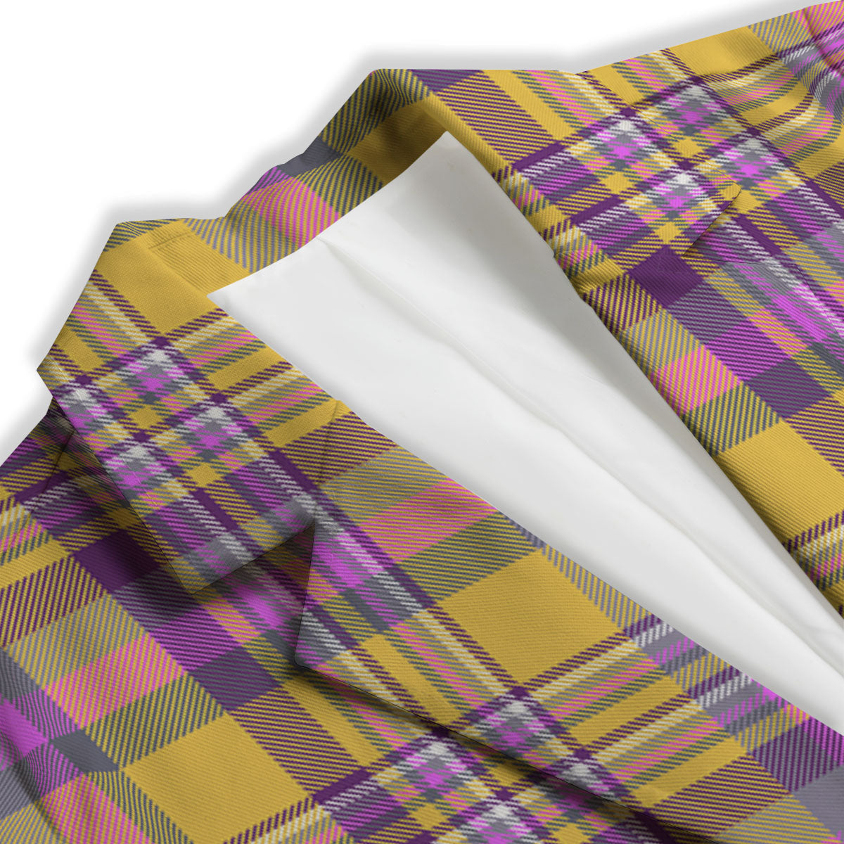 Madras Plaid Orange And Purple Print Pattern Women's Blazer-grizzshop