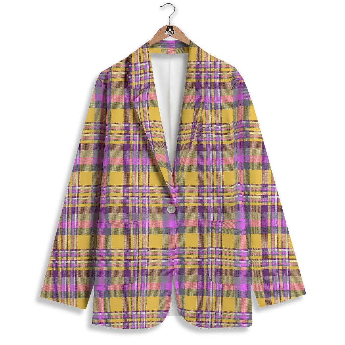 Madras Plaid Orange And Purple Print Pattern Women's Blazer-grizzshop
