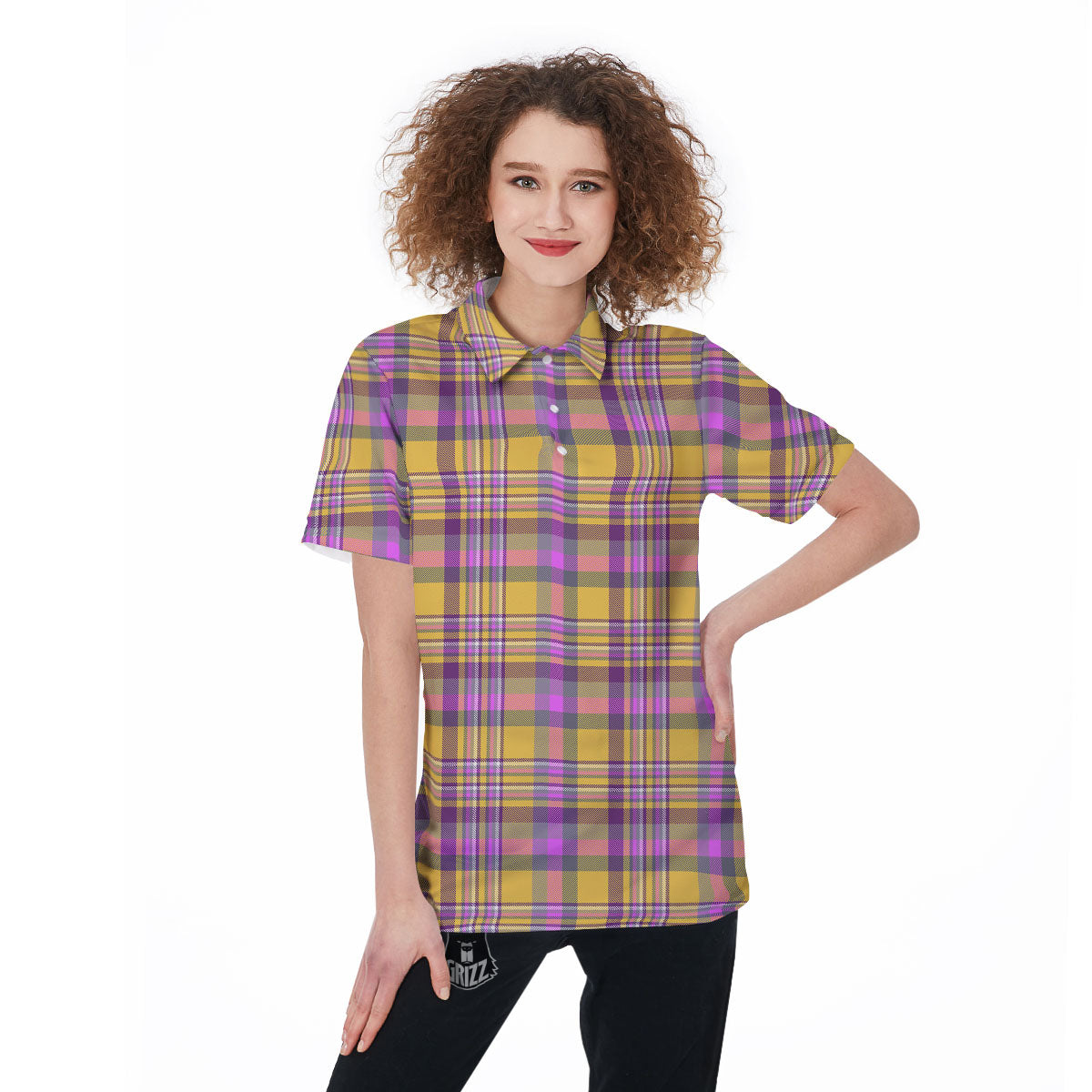 Madras Plaid Orange And Purple Print Pattern Women's Golf Shirts-grizzshop